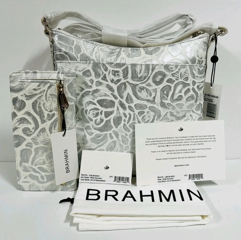 🤍🔹️BRAHMIN🔹️White Assorted KATIE Soft Genuine Leather Crossbody + ady WALLET - Picture 6 of 15
